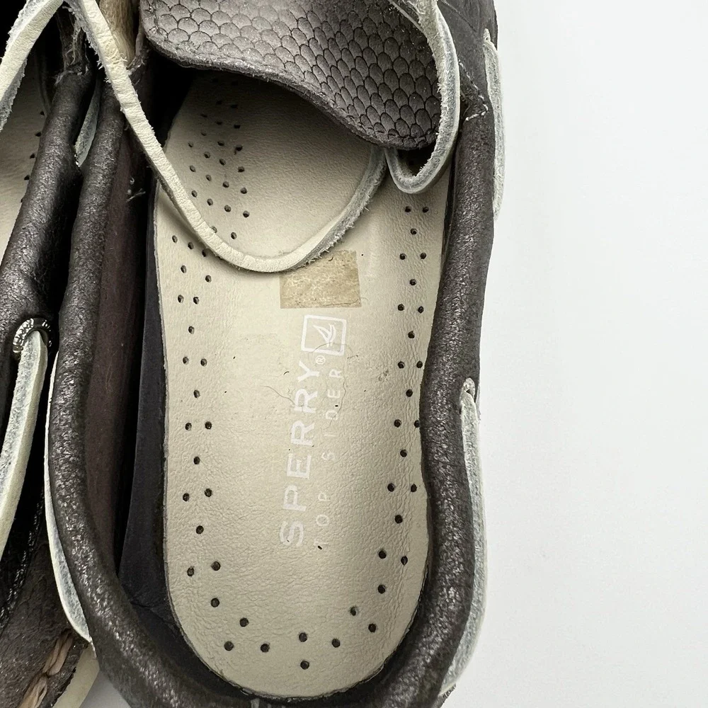 Sperry Angelfish Silver Metallic Leather Boat Shoes W 9M Coastal‎ Marina Preppy